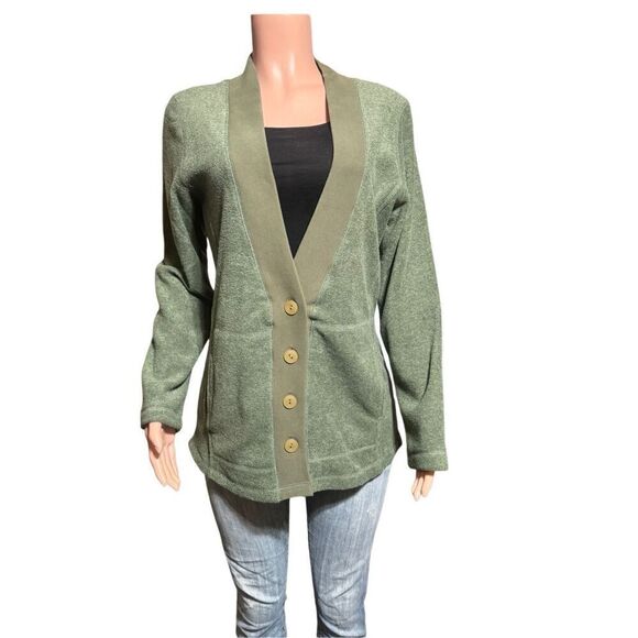 Bundle two Pulp long sleeve fleece brown and green v neck button up sweater M - Picture 8 of 11